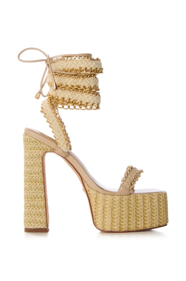 Side View Azalea Wang Wylie Beige With Gold Chain Platform Sandal