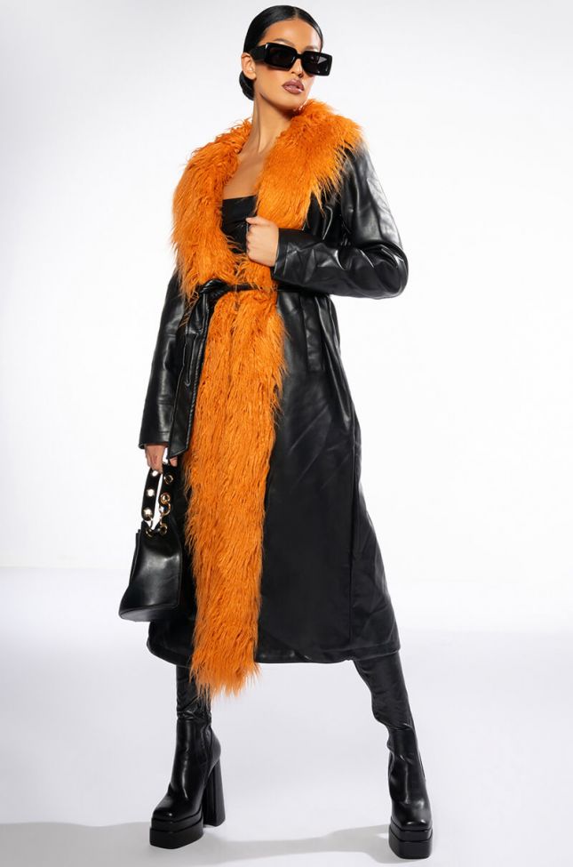 Front View Azalea Wang Yaz Pleather Trench With Faux Fur