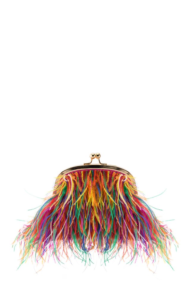 Side View Azontina Pink Feather Purse