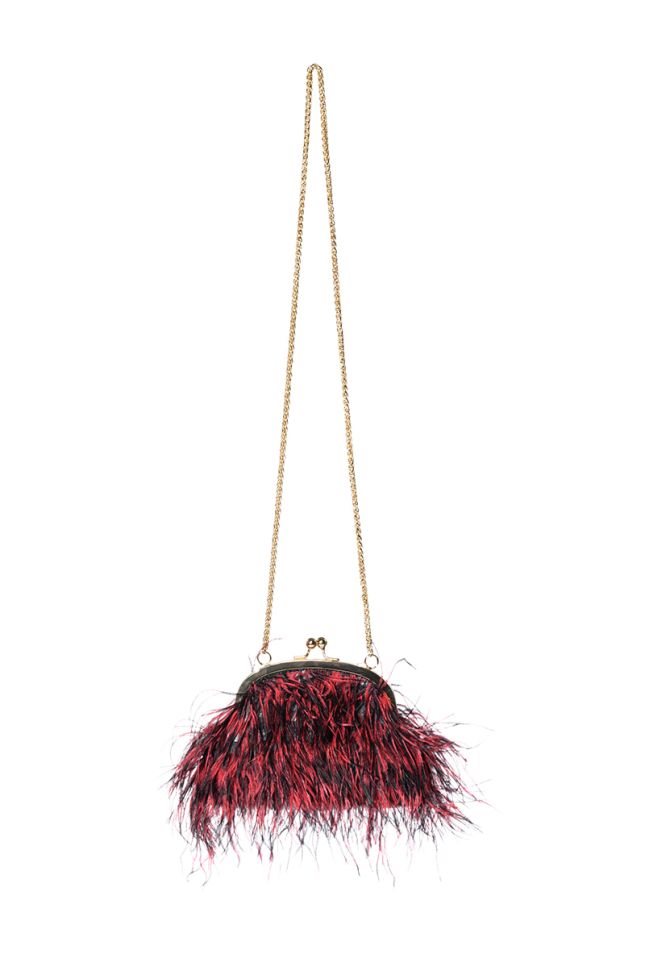 Side View Azontina Red Feather Purse