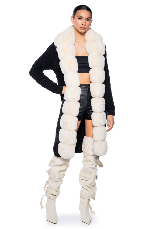 Front View Babbs Knit Trench With Faux Fur Lining