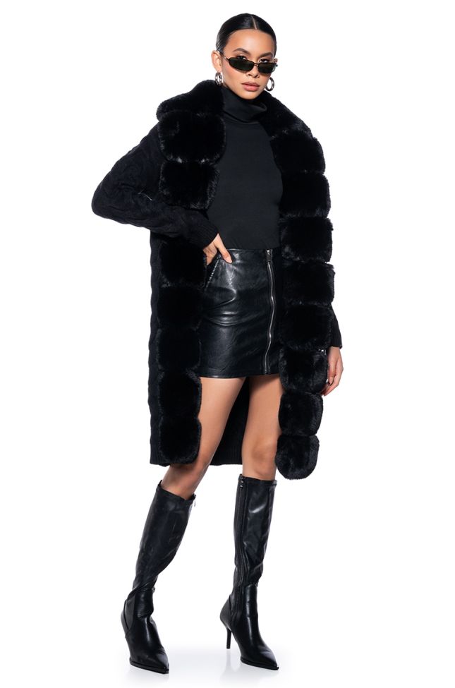 Front View Babbs Knit Trench With Faux Fur Lining