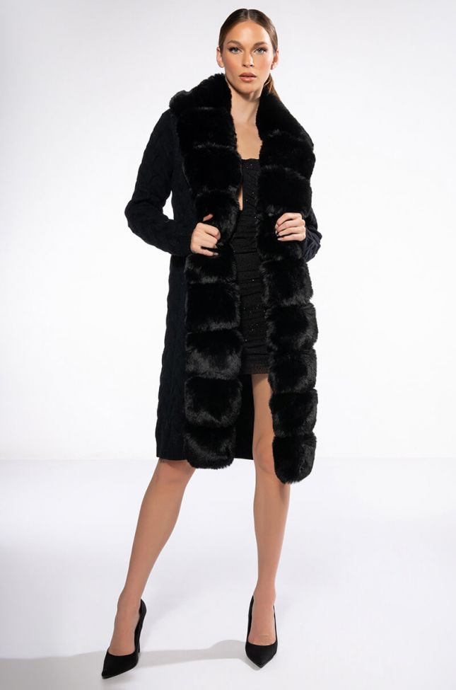 Back View Babbs Knit Trench With Faux Fur Lining
