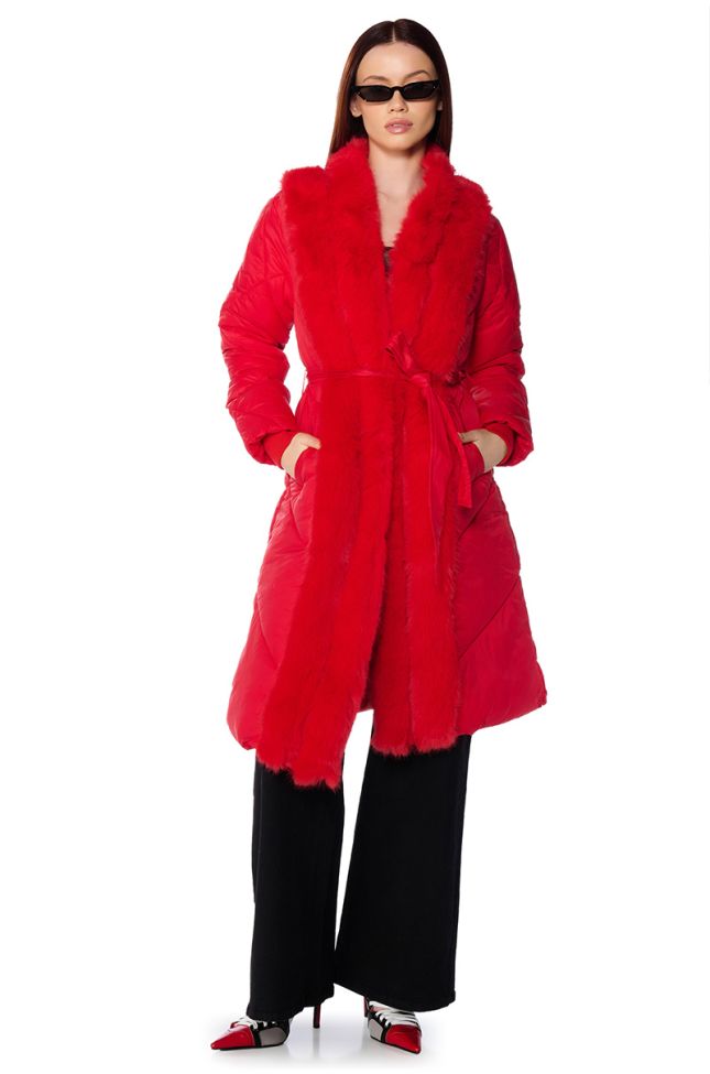 Front View Babbs Puffer Coat With Faux Fur Trim