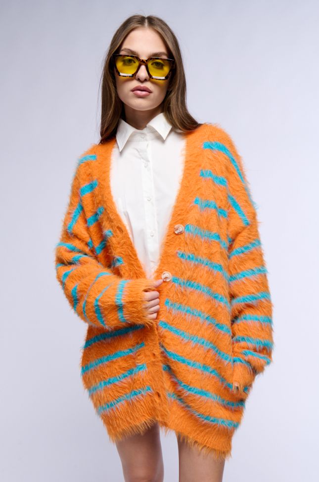 Front View Baby Fresh Oversized Fuzzy Cardigan