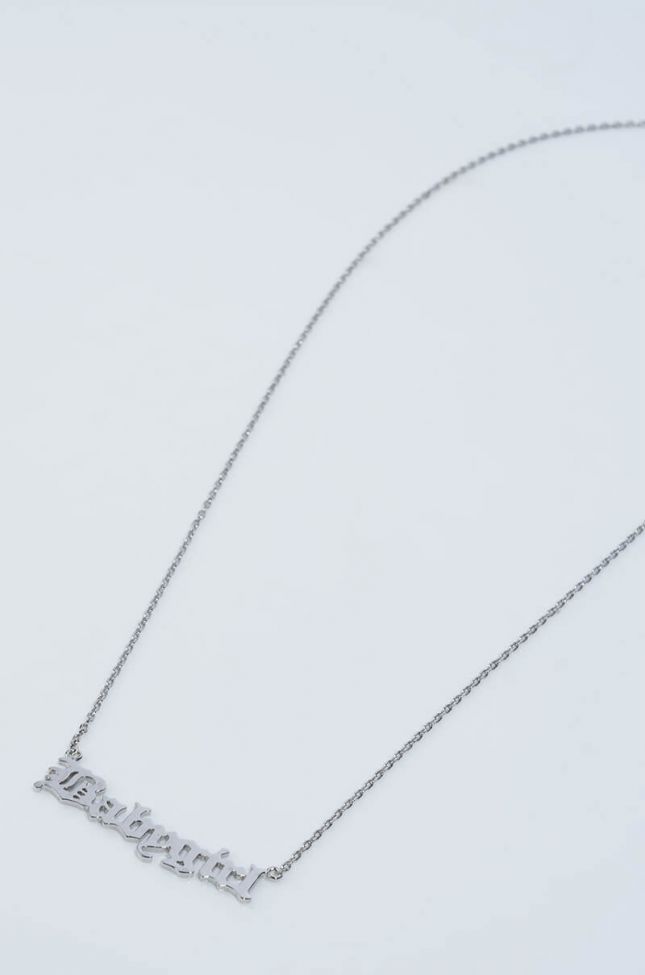 Back View Babygirl Mid Length Nameplate Necklace in Silver
