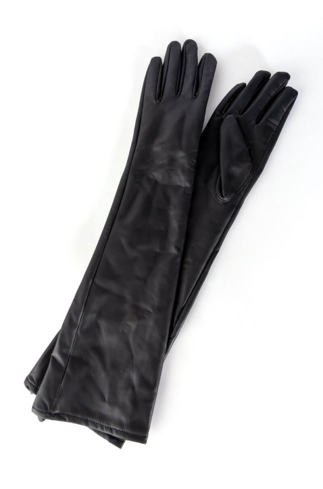 Back View Back In Black Pleather Evening Glove