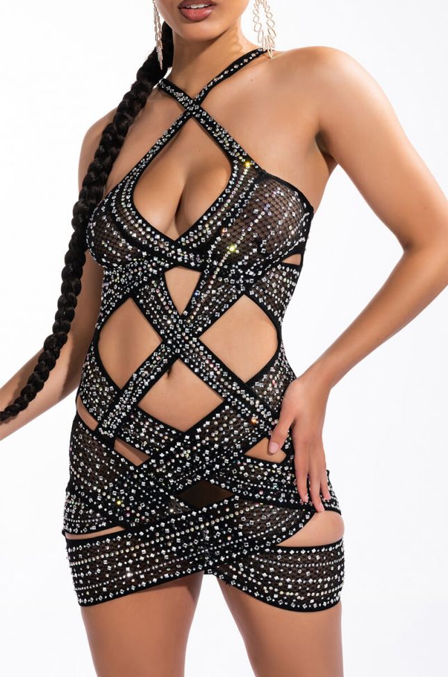 Side View Bad And Rich Cut Out Rhinestone Mini Dress