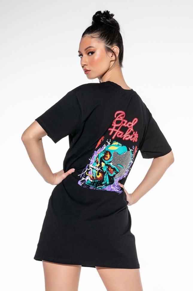 Front View Bad Habits Graphic T Shirt Dress