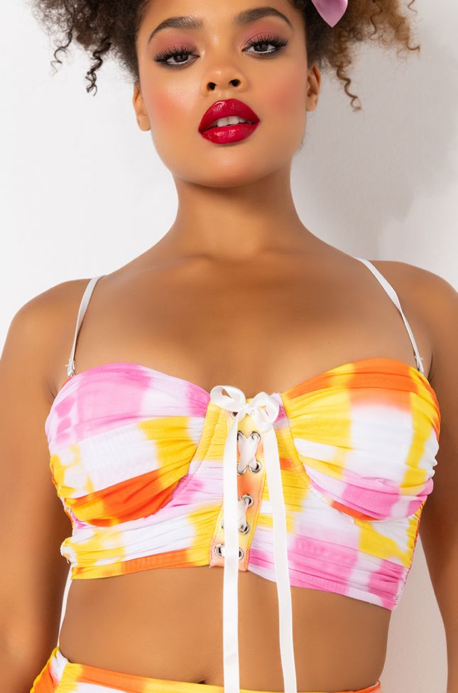 Detail View Bahama Breeze Bustier Top in Yellow Multi