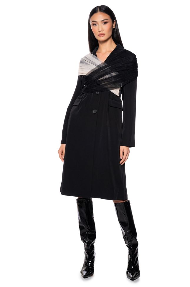Front View Balletcore Tulle Panel Trench Coat