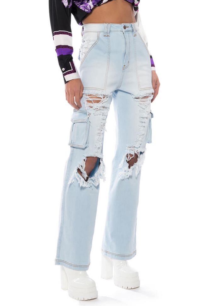BE REAL DISTRESSED CARGO HIGH RISE JEANS