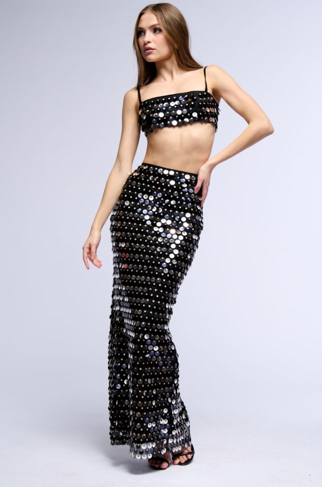 Side View Beach Waves Sequin Embellished Maxi Skirt