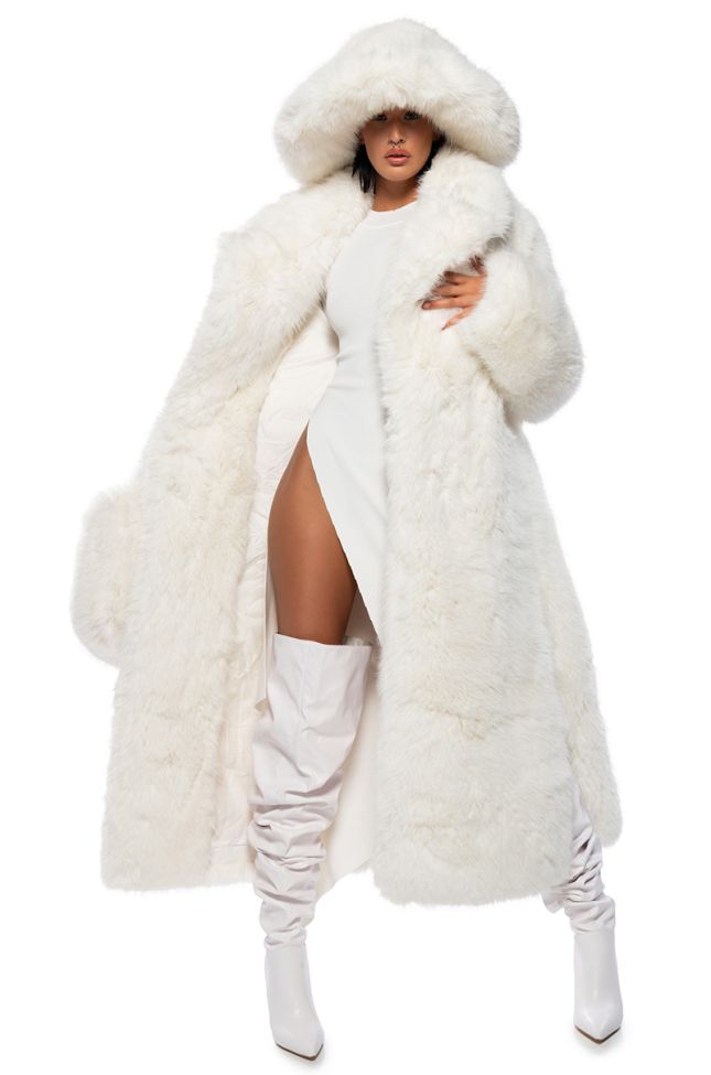 Front View Bear Hug Longline Luxe Faux Fur Trench Coat