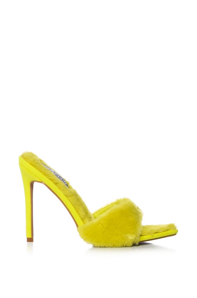 Side View Beast Mode Fuzzy Pointed Toe Sandal In Yellow