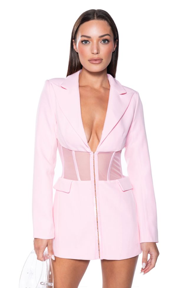Front View Beibs In The Trap Corset Blazer In Pink