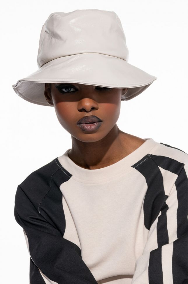 Front View Bella Faux Leather Bucket Hat