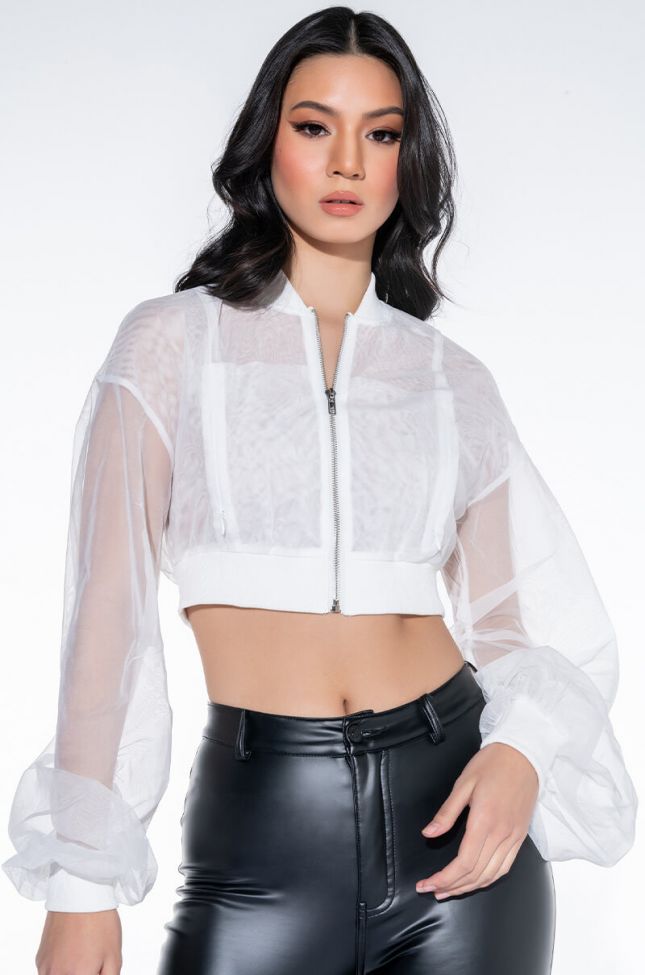 Front View Bella Luna Sheer Stacked Arm Bomber