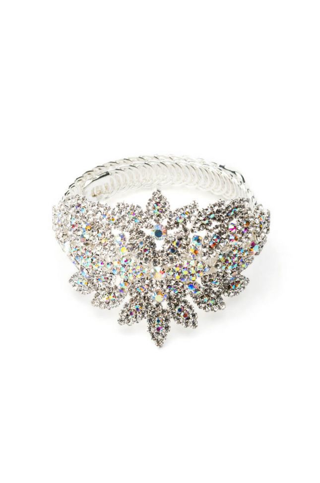 Front View Belle Of Them All Floral Rhinestone Statement Cuff