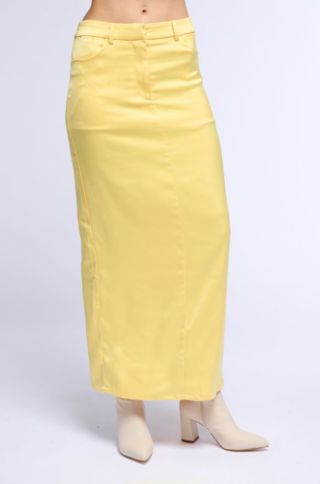 Side View Bellissima Satin Finish Maxi Skirt