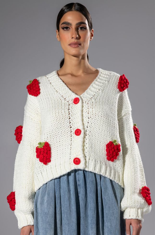 Front View Berries Button Cardigan