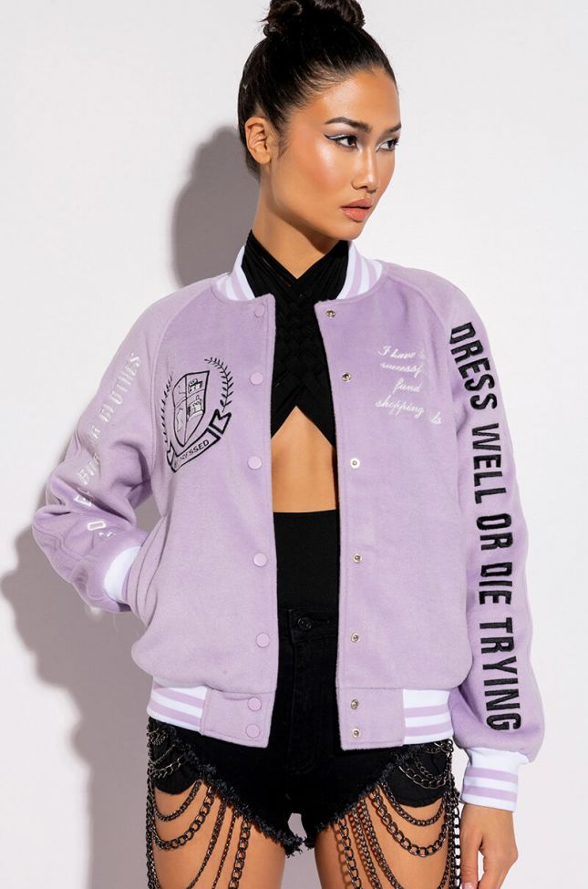 Front View Best Dressed Lilac Bomber