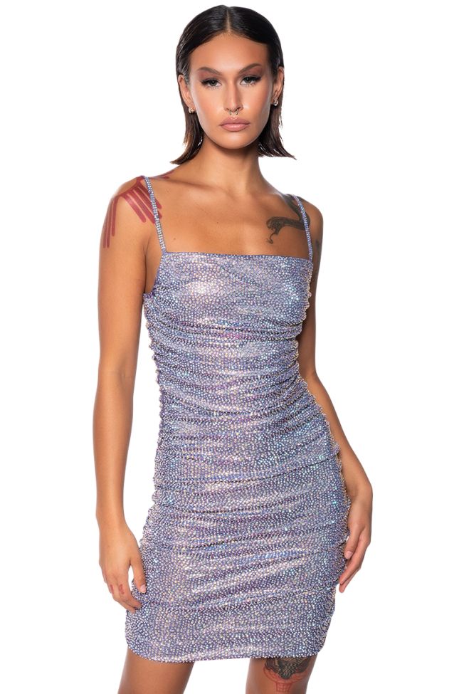 Side View Better Than Ever Ruched Rhinestone Mini Dress