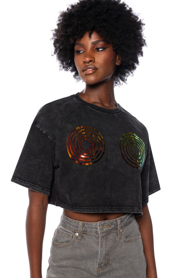 Front View Better Together Metallic Patch Graphic Tshirt