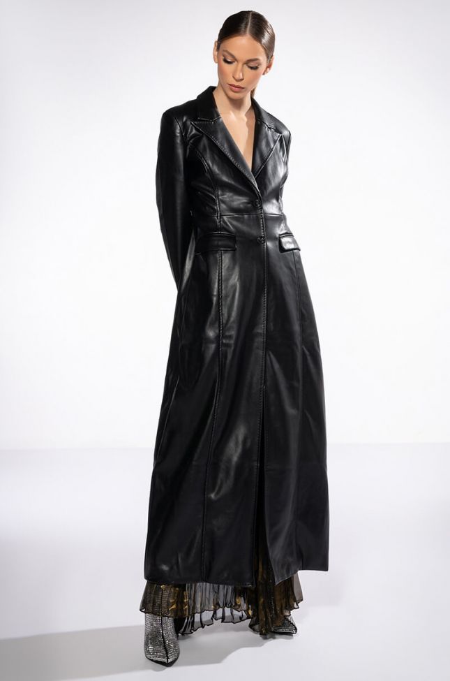Side View Beyond Classic Long Pu Trench With Cheetah Lining