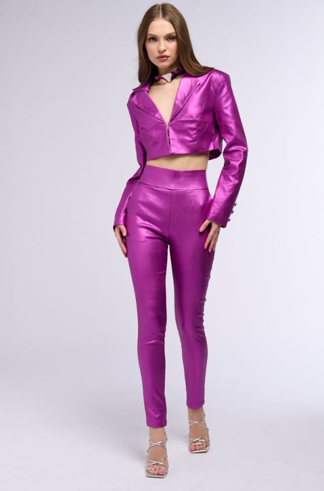 Full View Big Booty High Waist Faux Leather Pant In Neon Purple