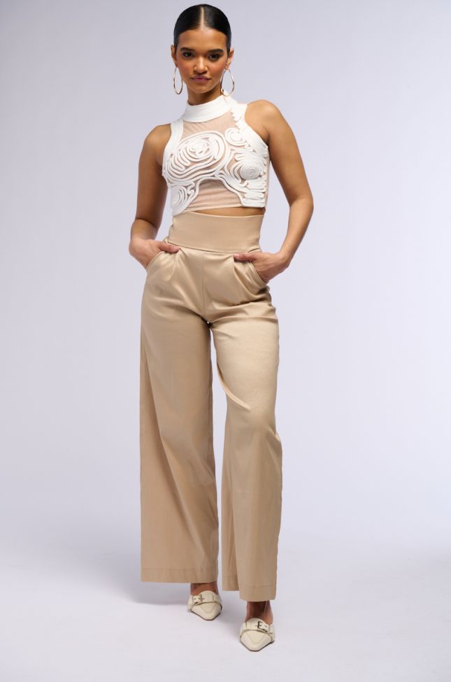 Full View Big Booty High Waist Wide Leg Trouser In Taupe