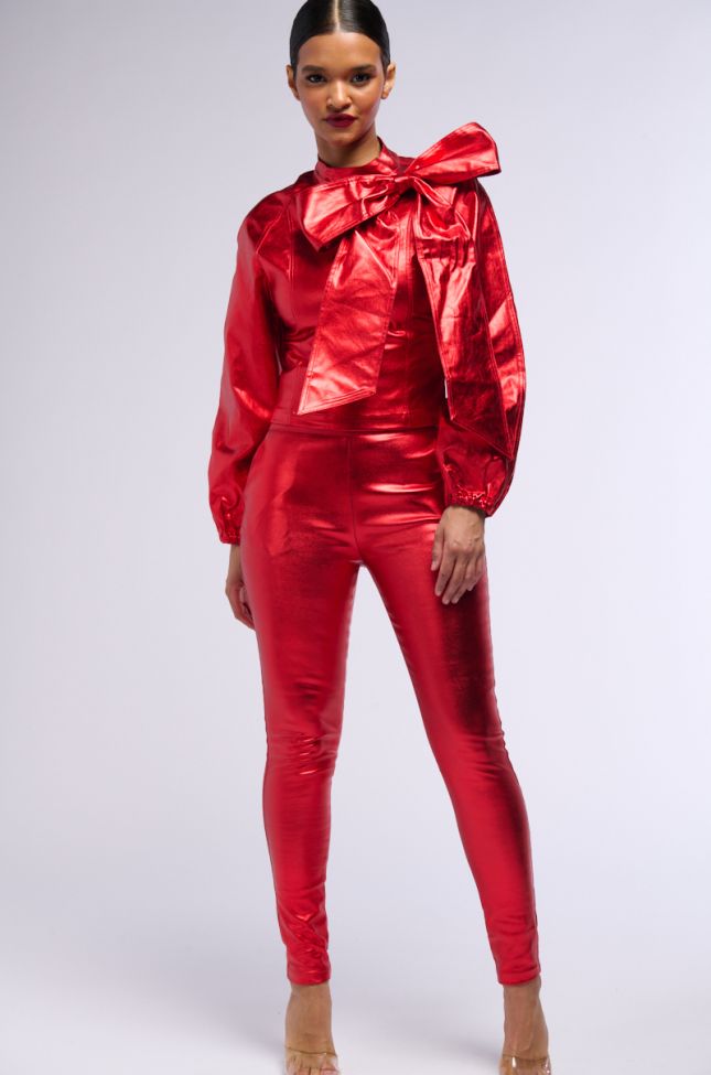 Full View Big Booty Winnin High Waist Faux Leather Pant In Red
