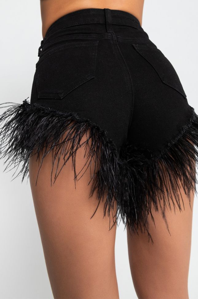 Front View Black Feather Shorts