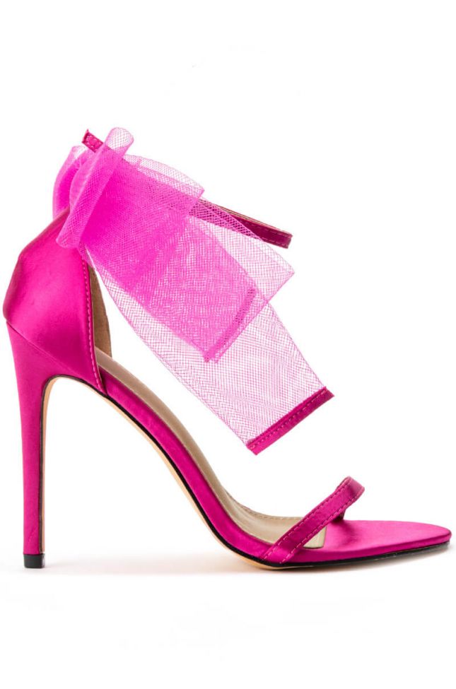 Side View Black Tie Moment Bow Stiletto Sandal In Pink