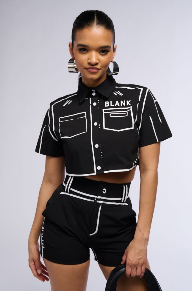 Front View Blank Space Button Down Crop Shirt