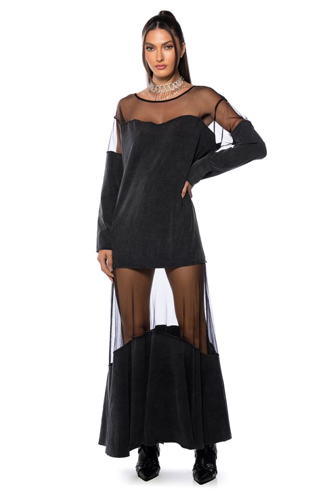 Front View Blank Space Mesh Maxi Dress