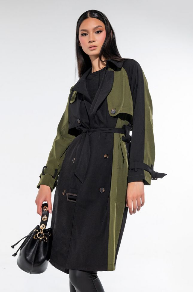 Front View Bleeker Street Two Tone Trench Coat