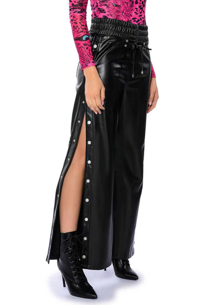 BLESSED MESS SIDE SNAP FAUX LEATHER PANTS