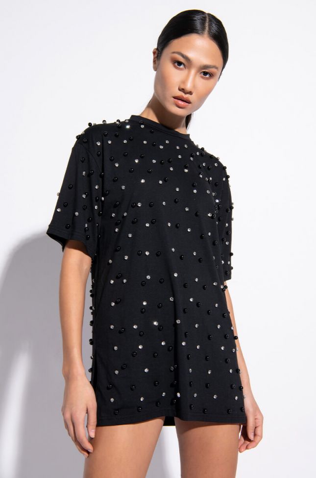 Side View Bling Baby Embellished Oversized T Shirt