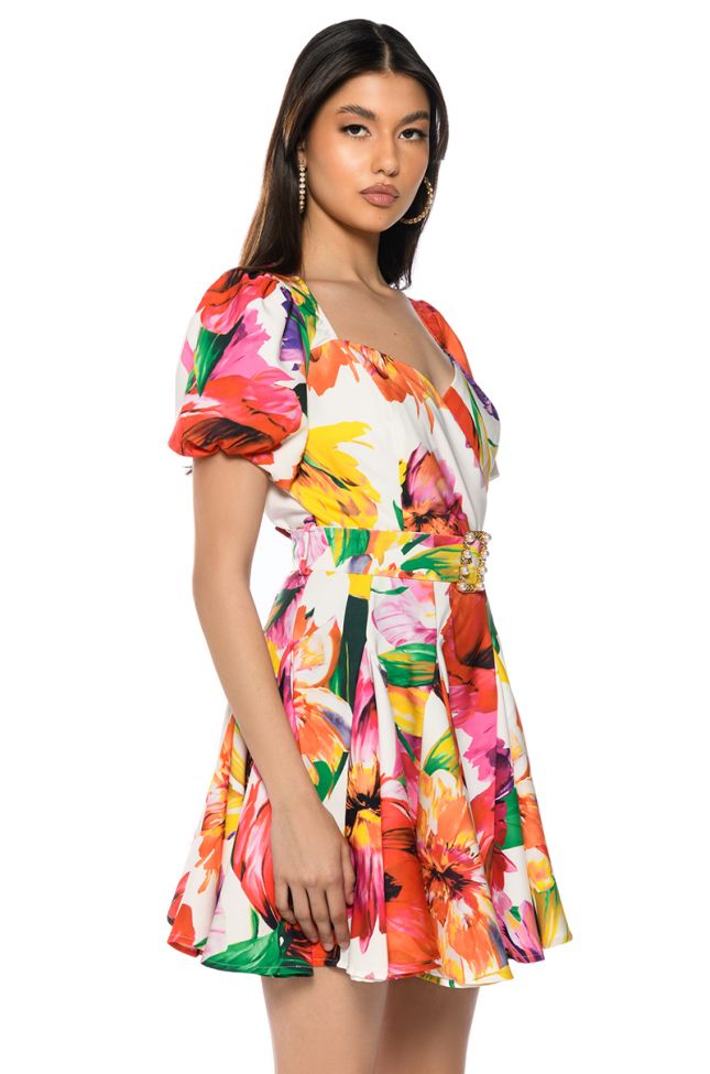 BLOOMING BELTED MINI DRESS