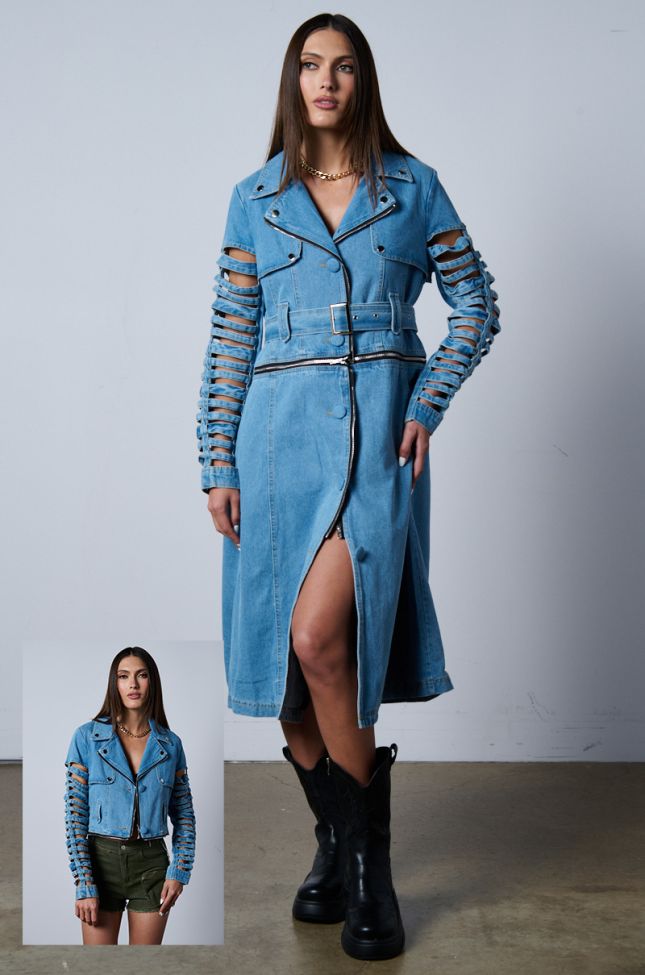 Extra View Blossom Denim Cut Out Panel Convertible Trench