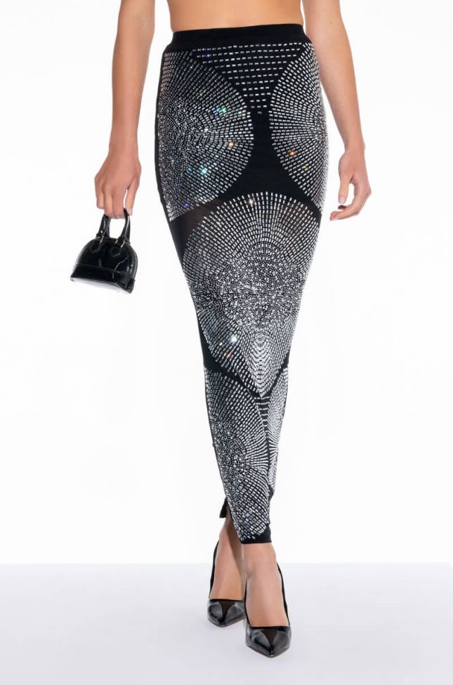 Front View Bodied Rhinestone Maxi Skirt