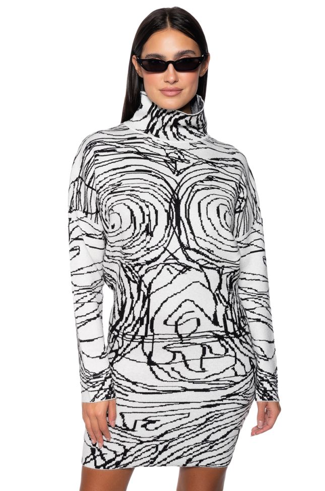 Side View Body Work Abstract Long Sleeve Knit Mini Dress