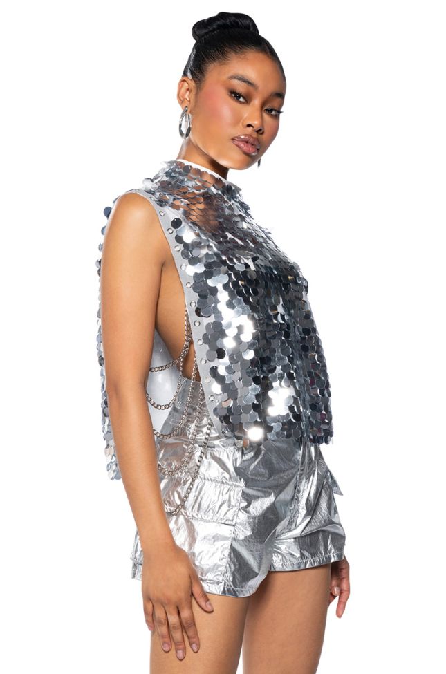 Side View Born That Way Sequin Open Sides Mock Neck Top