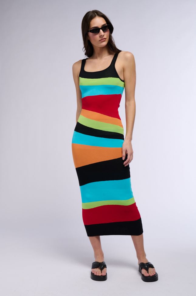 Front View Bravado Striped Knit Midi Dress