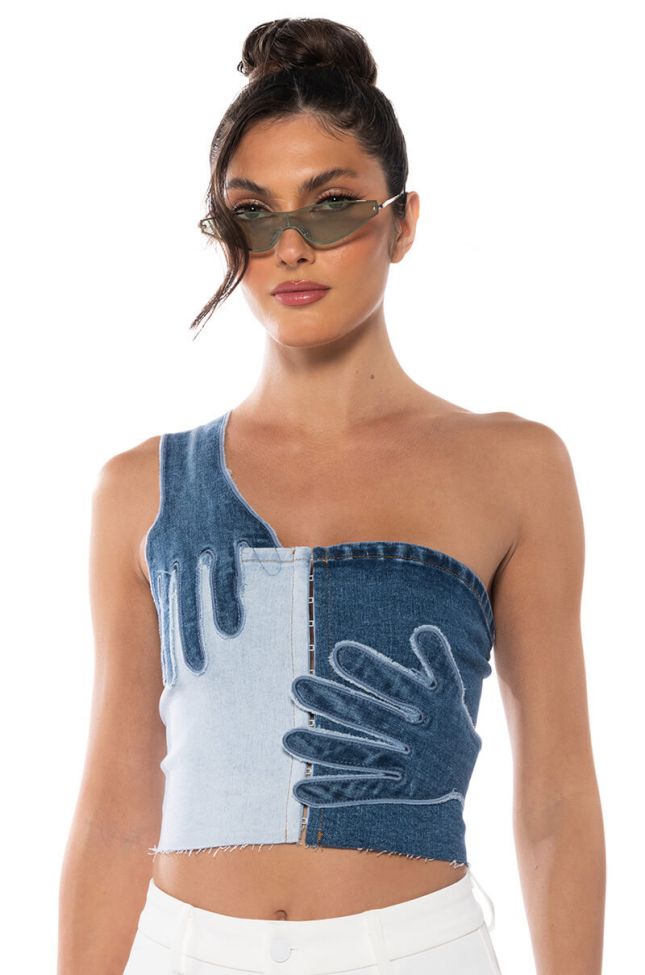 BREAKING CHAINS TWO TONED DENIM TOP