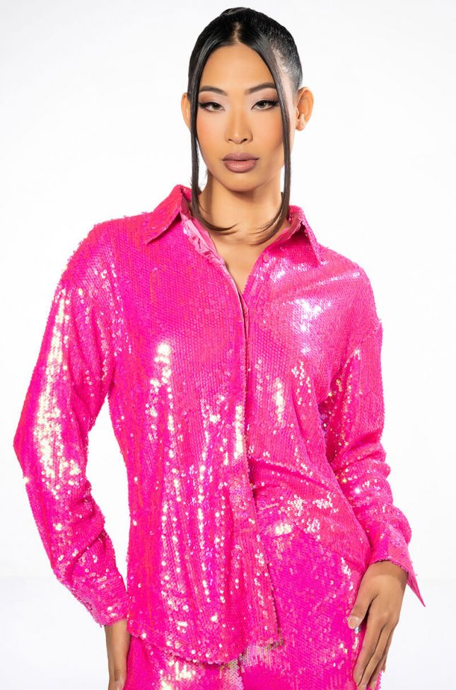 Front View Bright Bright Pink Sequin Shirt