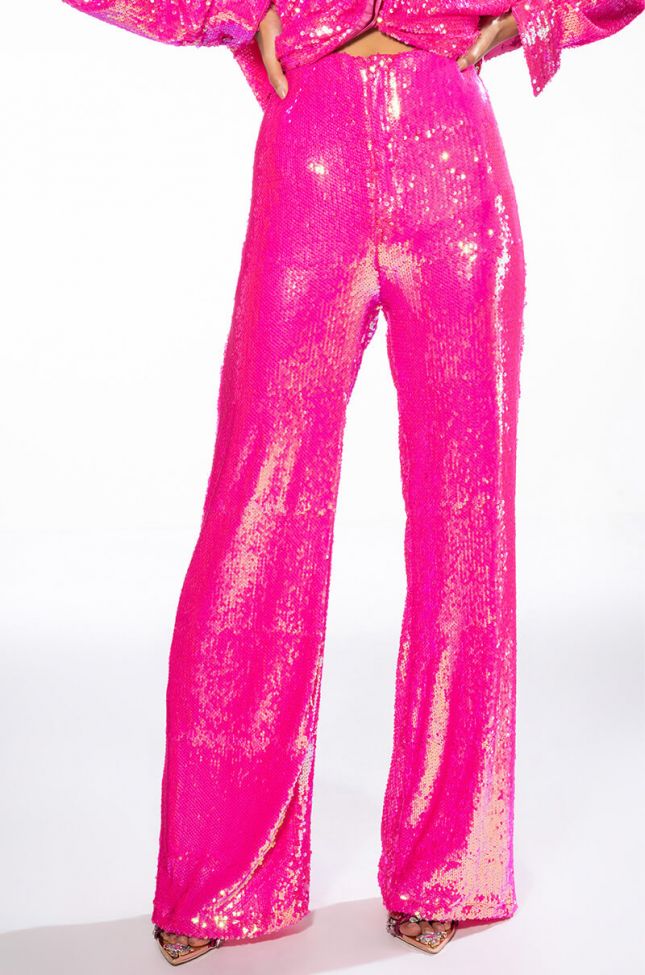 Front View Bright Bright Pink Sequin Trouser