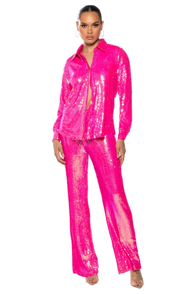 Back View Bright Bright Pink Sequin Trouser