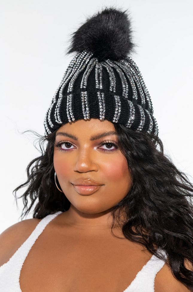 Front View Bring On The Bling Rhinestone Beanie